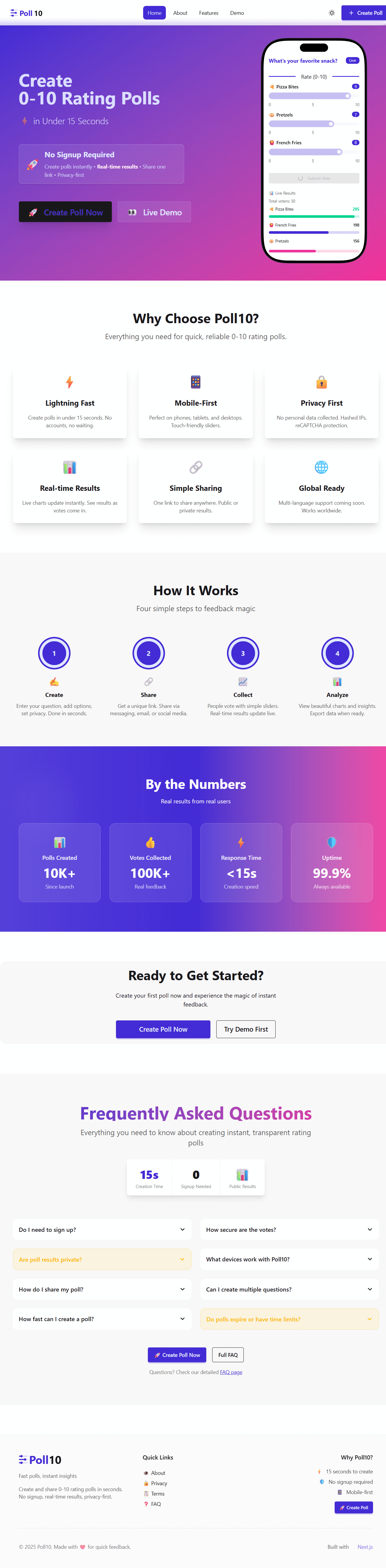 Poll10 — 0–10 Rating Platform Demo