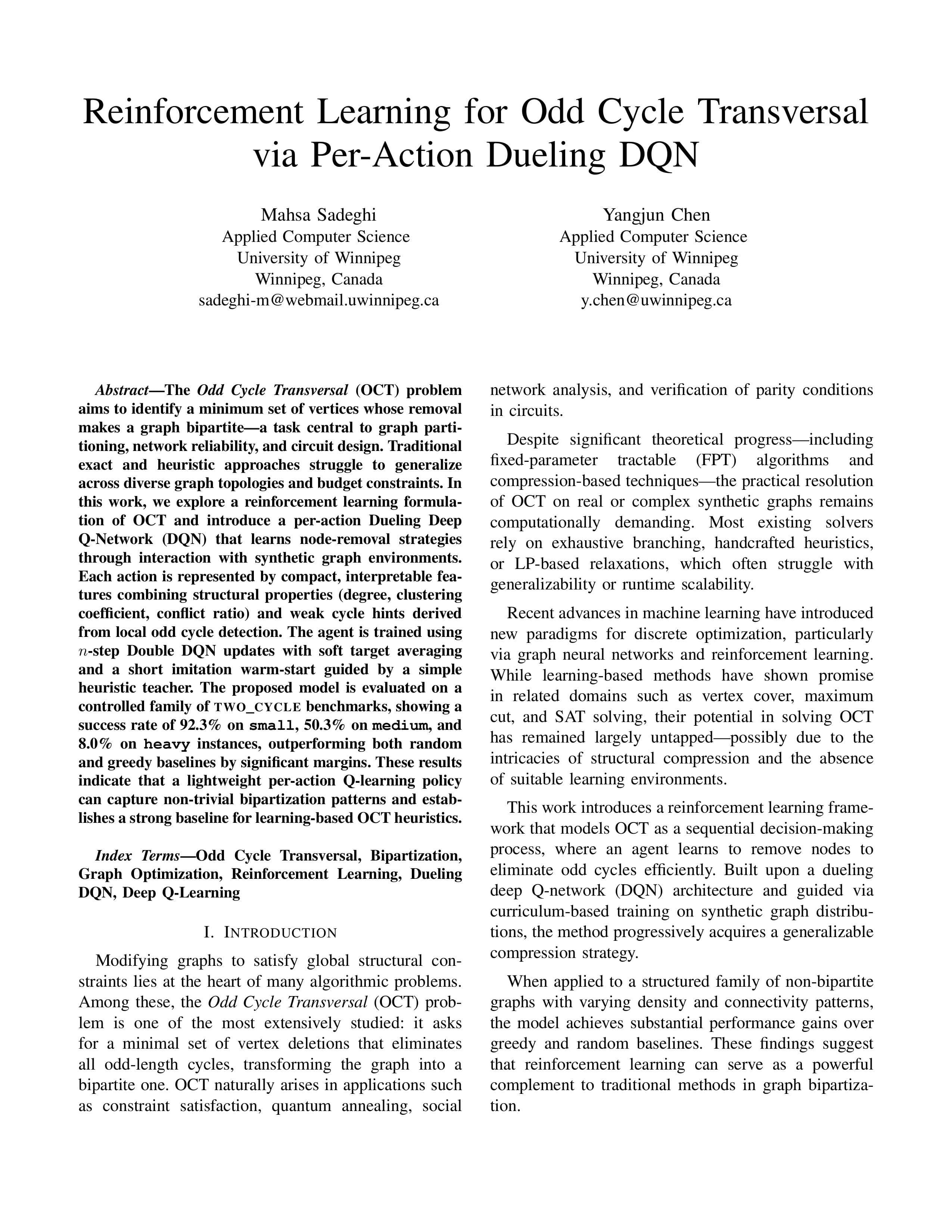 Reinforcement Learning for Odd Cycle Transversal via Per-Action Dueling DQN Demo